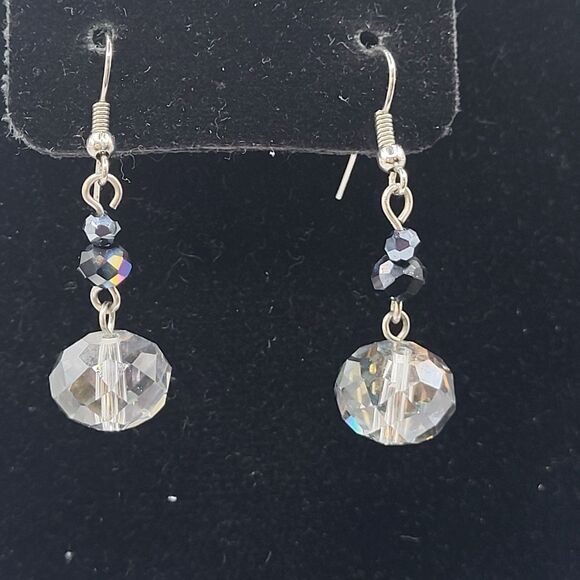 Artisan Vintage Faceted Crystal AB Oil Spill Stones Dangle Drop Earrings 1.75in - Picture 4 of 4
